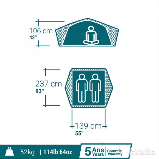 Двухместная палатка на крышу авт Quechua MH500 F&B