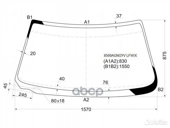 Стекло лобовое (с вырезом под дворник) audi A8