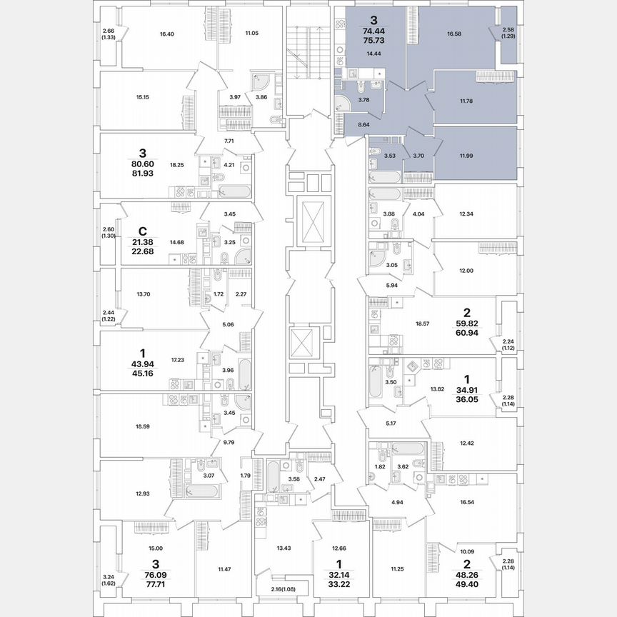 3-к. квартира, 75,7 м², 11/12 эт.