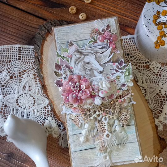 Открытка свадебная ручной работы, с карманом