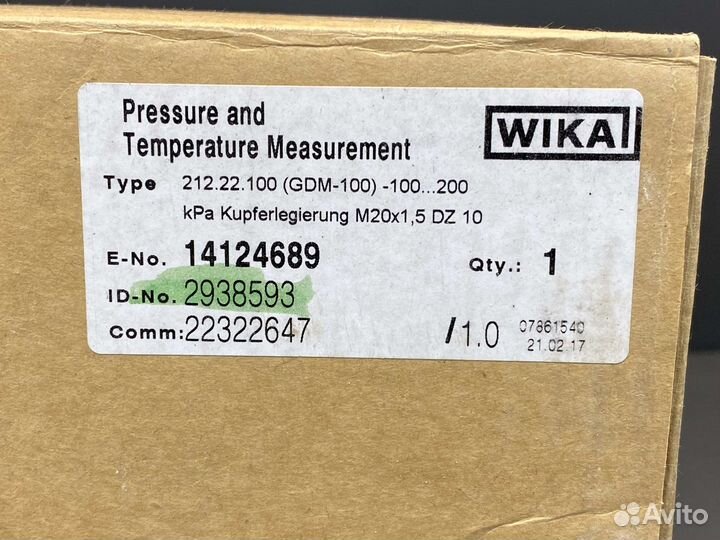 Wika 212.22.100 GDM-100 2938593 новый, 1 шт