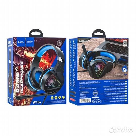 Игровые наушники проводные Hoco W104 синие