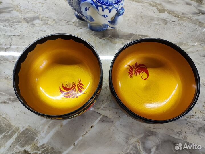 Деревянные миски хохлома и слон гжель