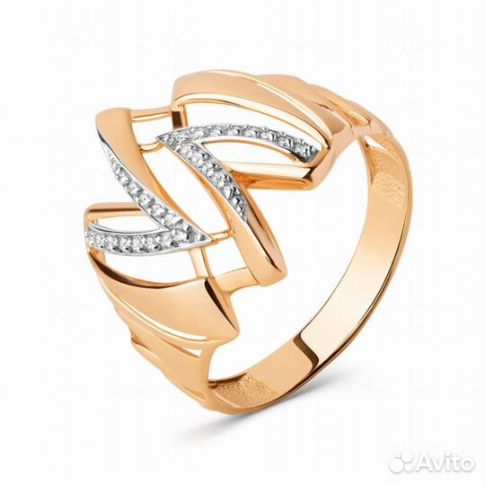 Золотое кольцо крупное из красного золота 585 проб