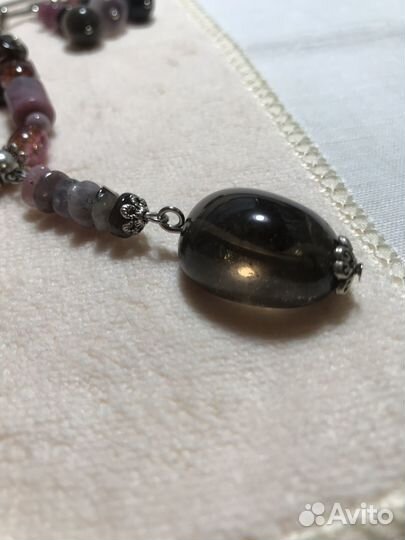 Колье Родонит, Раухтопаз, Турмалин