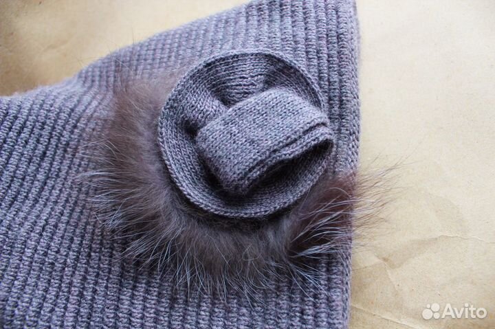 Шапка тёплая шерсть/натуральный мех