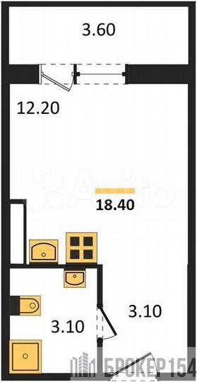 Квартира-студия, 18,4 м², 8/16 эт.