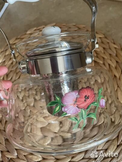 Чайник стеклянный заварочный 1.2 л, маки