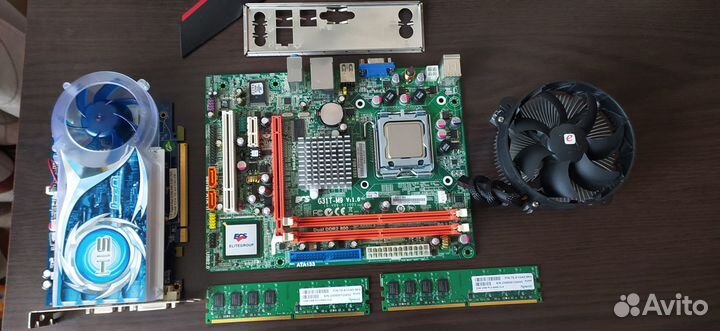 Комплект мат. пл.LGA775+проц +озу+видеокарта