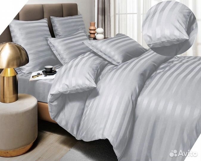 Постельное белье страйп сатин евро Boris