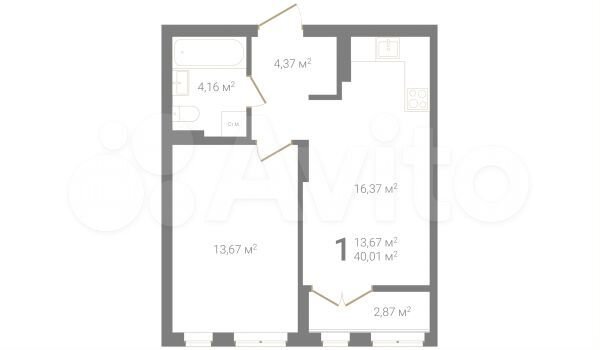 1-к. квартира, 40 м², 10/23 эт.