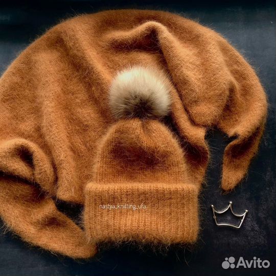 Шапка женская из ангоры пух норки бактус