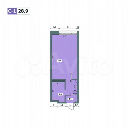 Квартира-студия, 28,9 м², 5/15 эт.