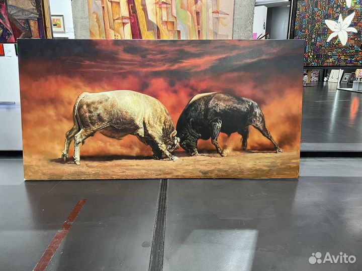 Картина маслом «Бой быков» (100*200)