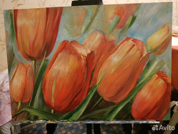 Картина весенние тюльпаны в подарок учителю