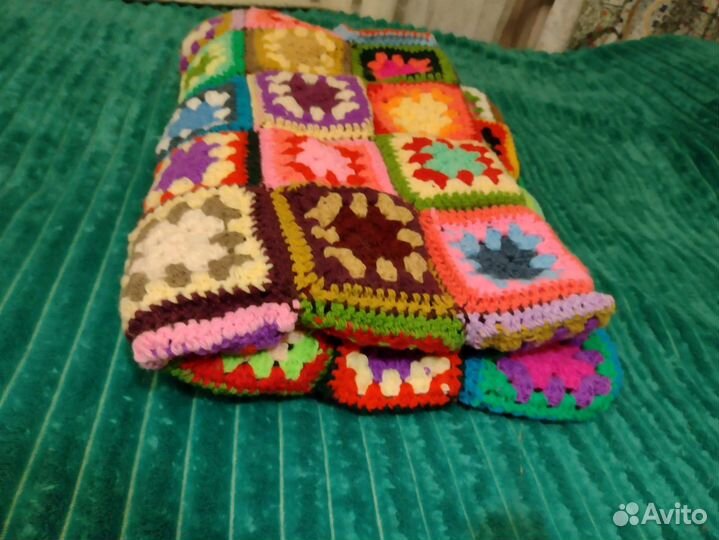 Вязаный плед, пэчворк ручная работа