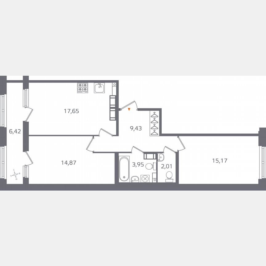 2-к. квартира, 66,3 м², 15/17 эт.