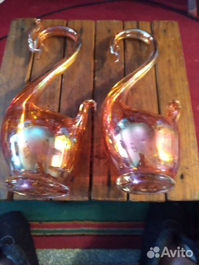 Вазы хруст, стекло,сметалл. ободками, лебеди СССР