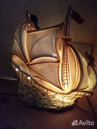 Фарфовый светильник. Ночник.Парусник ГДР Подарок