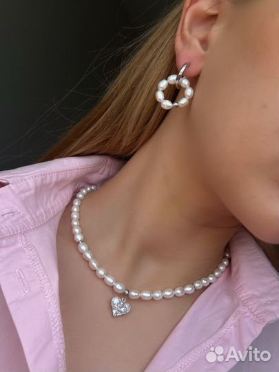 Жемчужное ожерелье + серьги