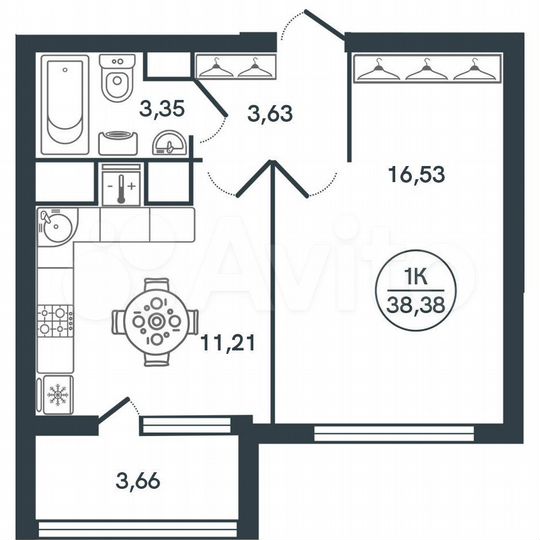 1-к. квартира, 38,4 м², 15/17 эт.