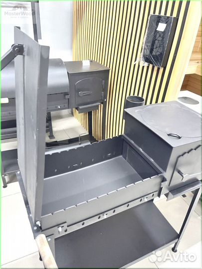 Мангал с печью под казан с откидным столом