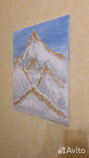 Картина - снежные горы с позолотой, 50 на 40