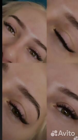 Наращивание ресниц, оформление бровей