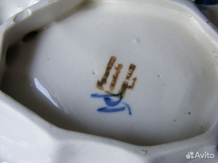 Пепельница с трубкой. Блюдце. Чайник (кобальт)