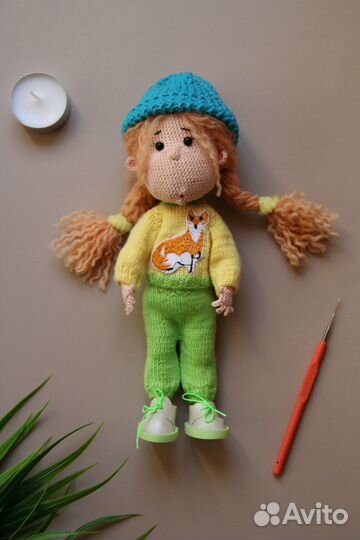 Кукла вязаная ручной работы Обезьянка 24 см