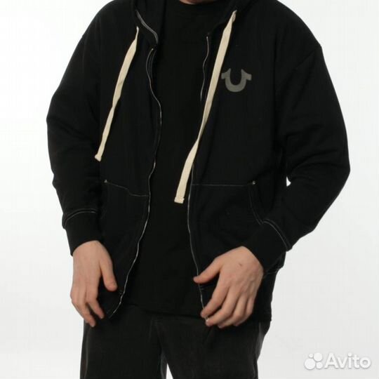 Зип худи True Religion черно-серое