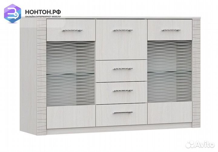 Комод Вирджиния со стеклом ясень анкор светлый / с