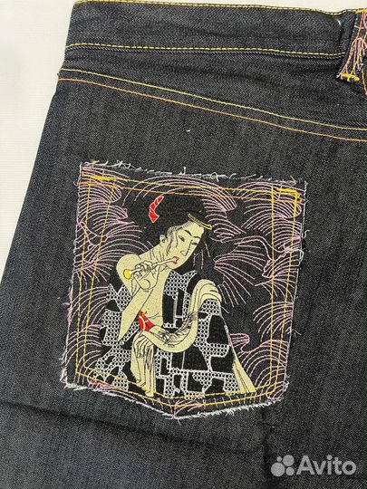 18+ Джинсовые шорты с гейшами японская гравюра RMC