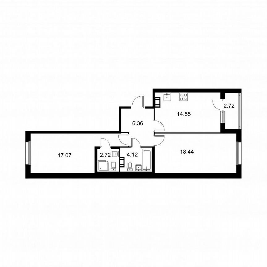 2-к. квартира, 64,6 м², 6/9 эт.