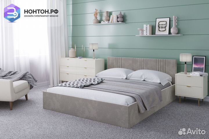 Кровать Амелия велюр светло-серый