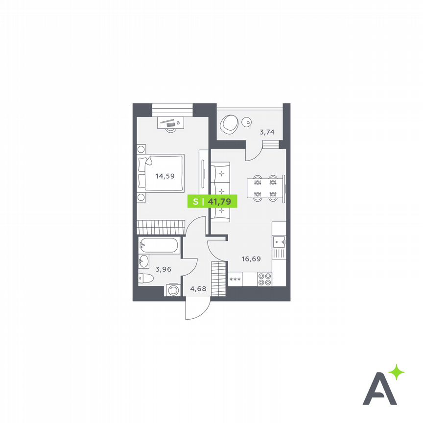 1-к. квартира, 41,8 м², 6/12 эт.