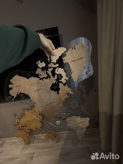 Деревянная карта мира 3D с подсветкой