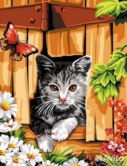 Алмазная мозаика 40x50 Котёнок выглядывает в свое