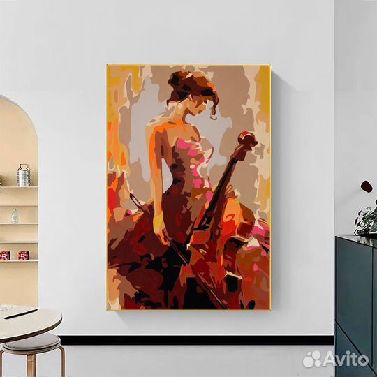 Текстурная Картина маслом скрипачка Интерьерная