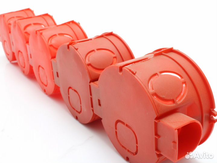 Подрозетники 68 на 42, красные, с саморезами