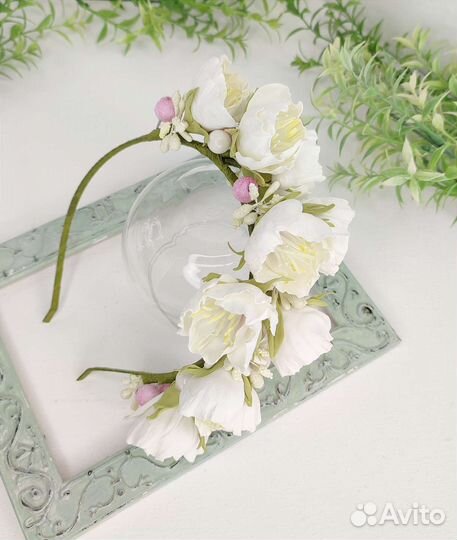 Ободок для волос с цветами ручной работы