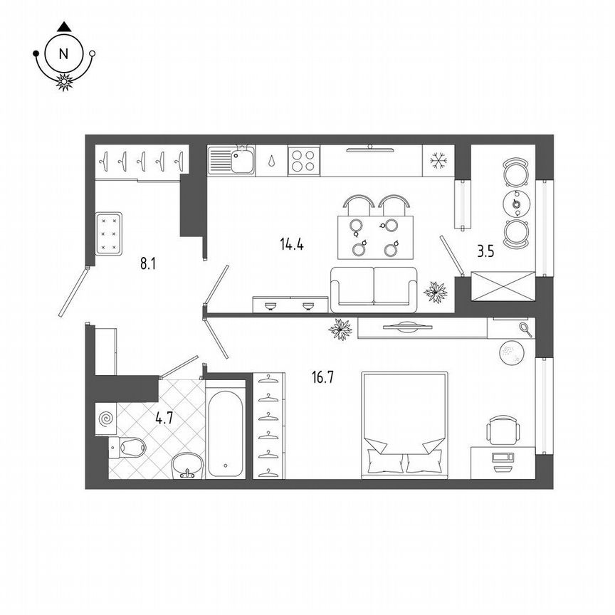 1-к. квартира, 45,7 м², 14/14 эт.