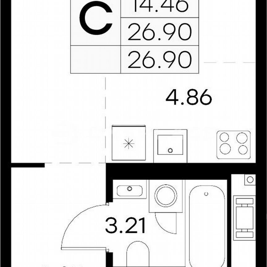 Квартира-студия, 26,9 м², 2/18 эт.