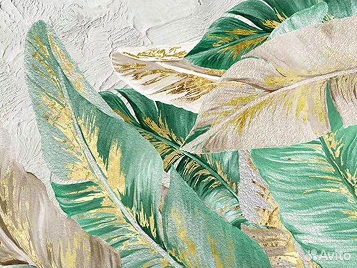 Картина маслом с золотой поталью Листья