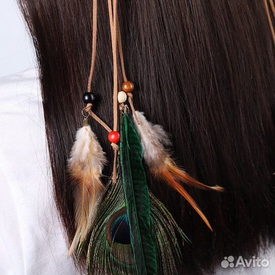 Повязка на голову с пером бохо