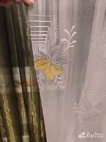 Тюль зеленые листья бу