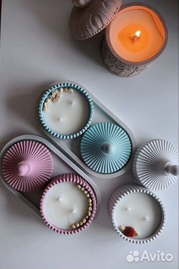 Свечи ручной работы, свечи в гипсовом кашпо