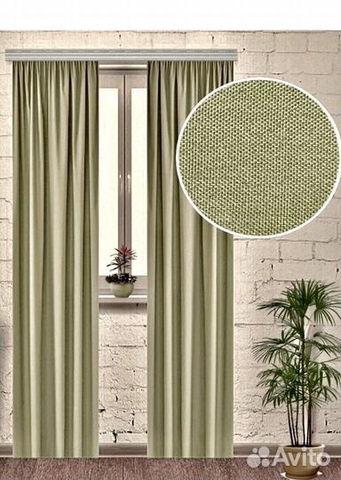 Шторы блэкаут оливковые зеленые рогожка