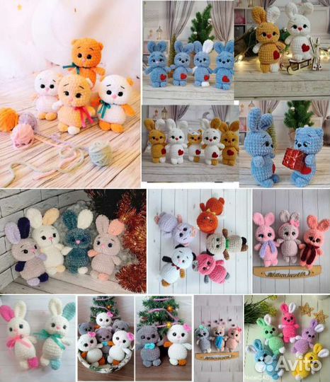 Котик, зайчик, мишка вязаные игрушки детские