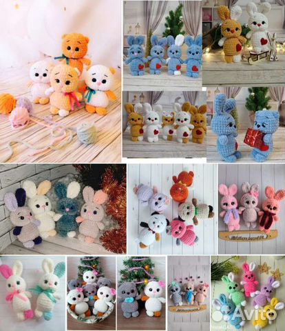 Котик, зайчик, мишка вязаные игрушки детские